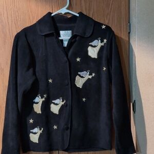 Christopher & Banks Black Jacket with Gold Stars and angelic detail.
